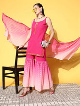 Women's Pink Ombre Printed Gotta Patti Sharara Set With Dupatta-AHKUDUSH-COMBO-537-FF
